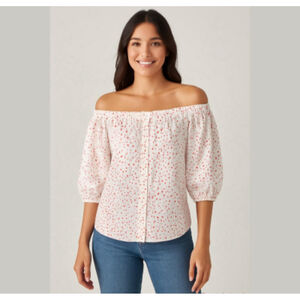 H&M Off Shoulder Button Down Cotton Crop Top Size US 14